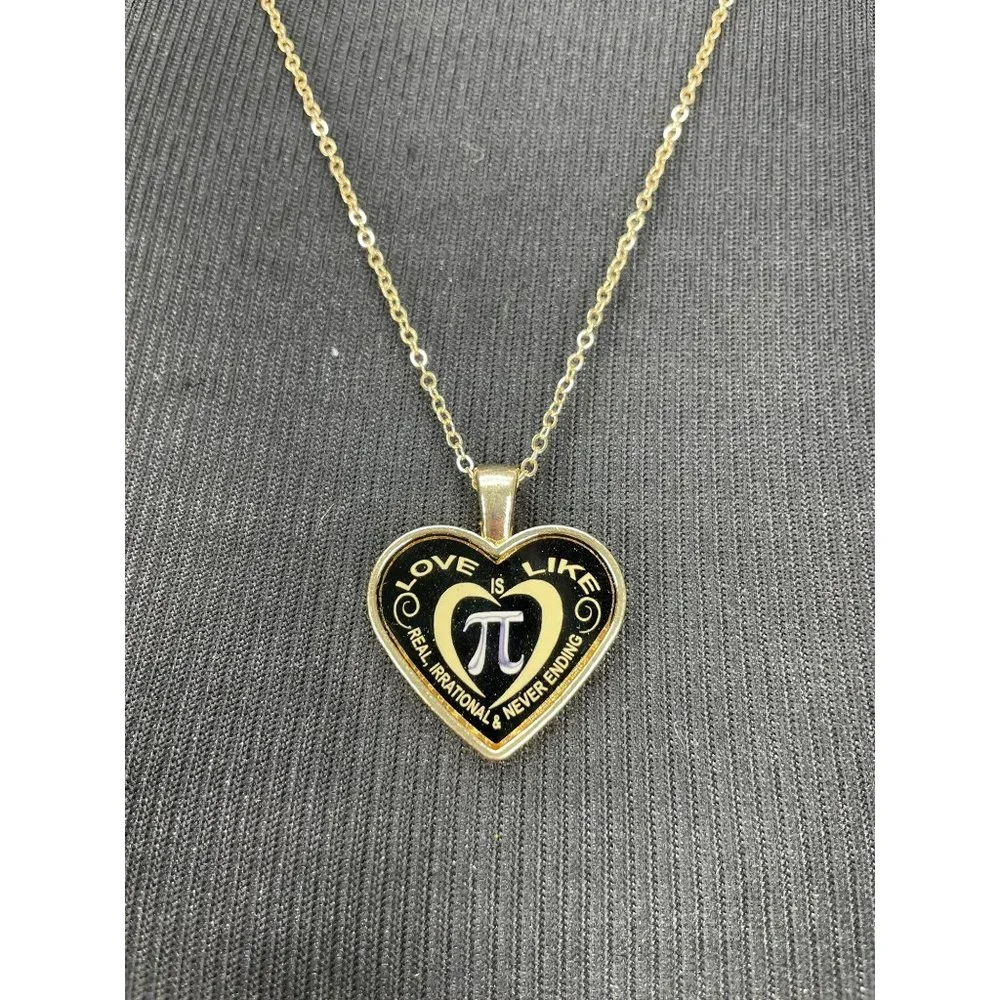 NEW‎ Teacher Appreciation Pi Heart Pendant Gold Tone Necklace